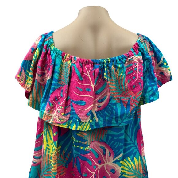 Ingear Resort Tropical Leaf Print Off-Shoulder Summer Oversized Swim Dress NWT - Picture 12 of 13